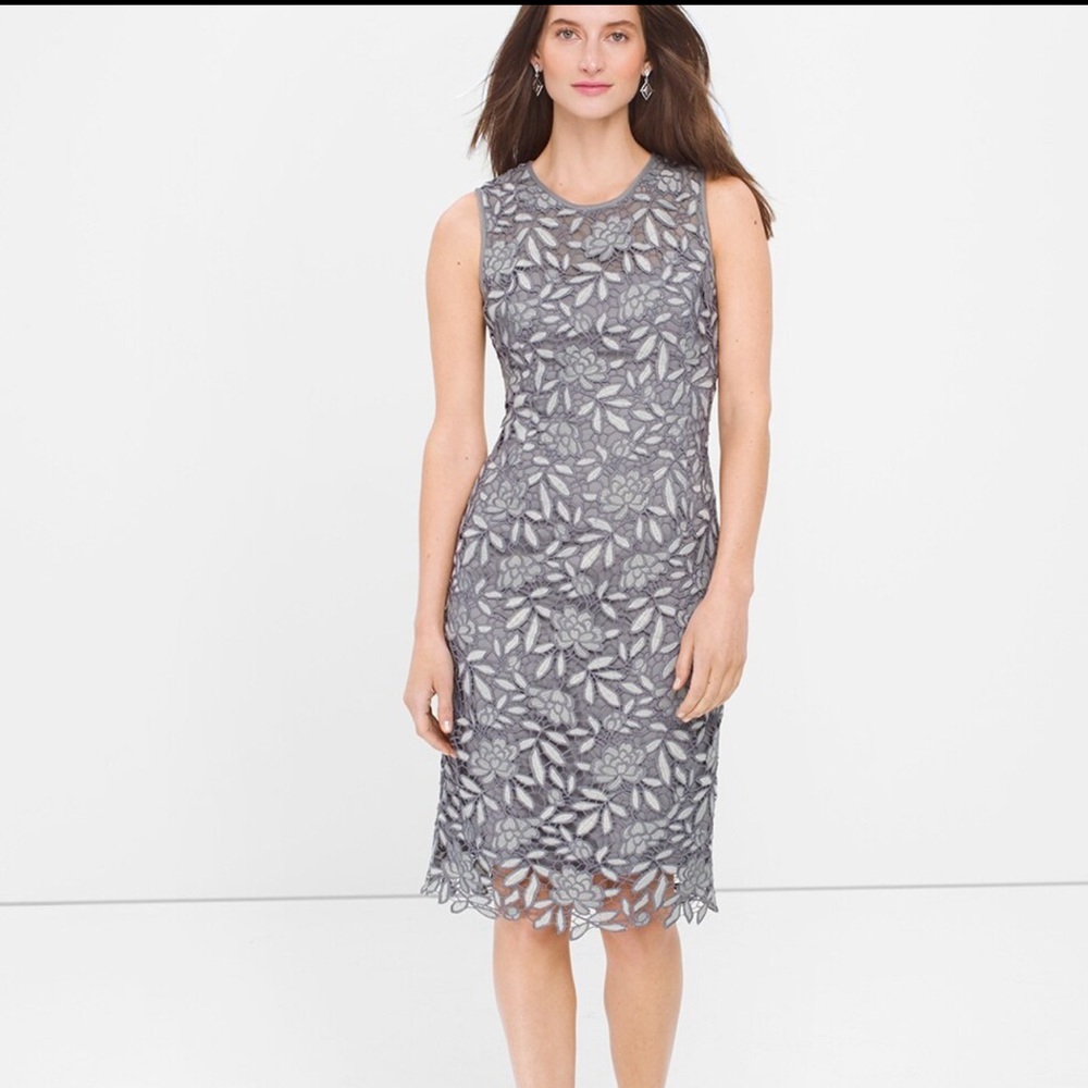 WHBM Gray Lace Overlay Sheath Dress Size 6